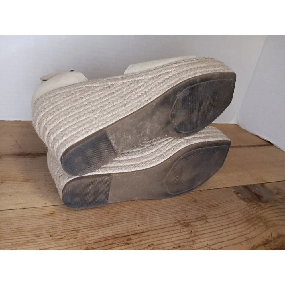 Crown Vintage Jaussie Sandal Sand Women 7.5 M Tan Suede Leather Espadrille Wedge - Picture 6 of 8